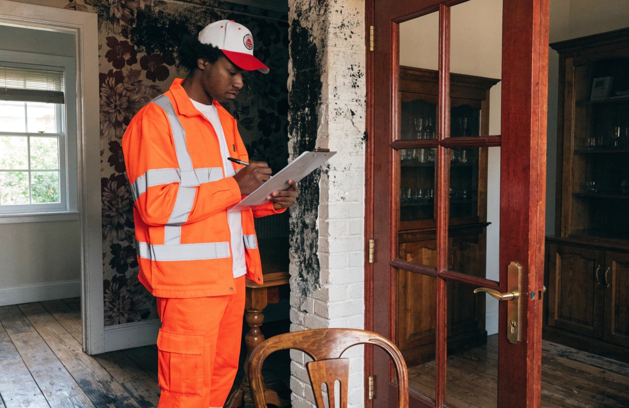 mould inspection professional taking notes on a home mould inspection