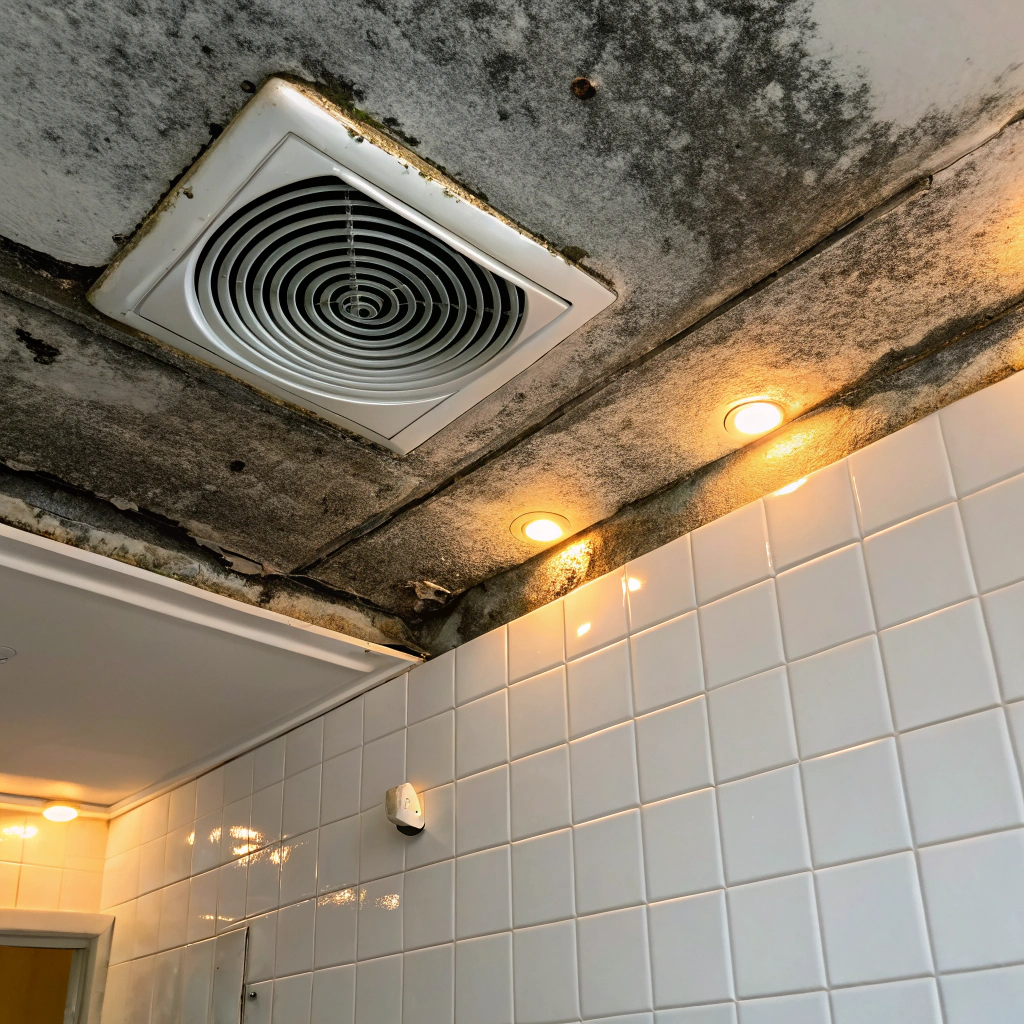 Bathroom ceiling mould caused by inadequate ventilation Central Coast NSW