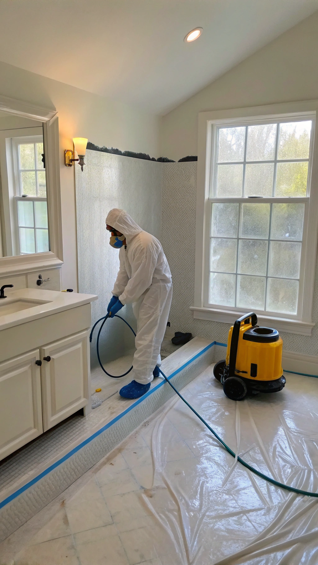Professional mould remediation treatment being applied to bathroom surfaces Central Coast