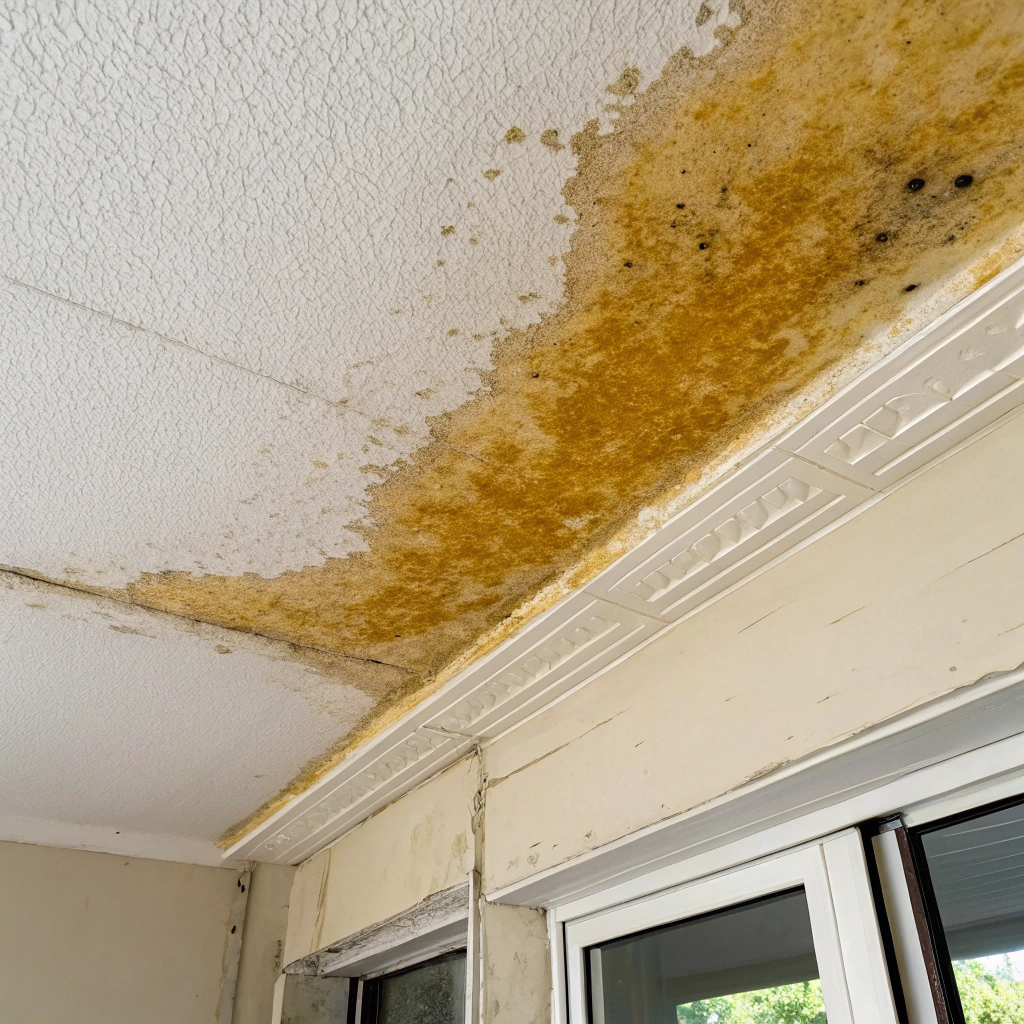 Water staining on ceiling from roof leak in Central Coast home