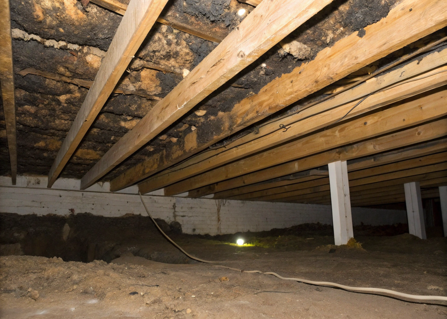 Mould growth on timber joists in a residential subfloor space Central Coast NSW