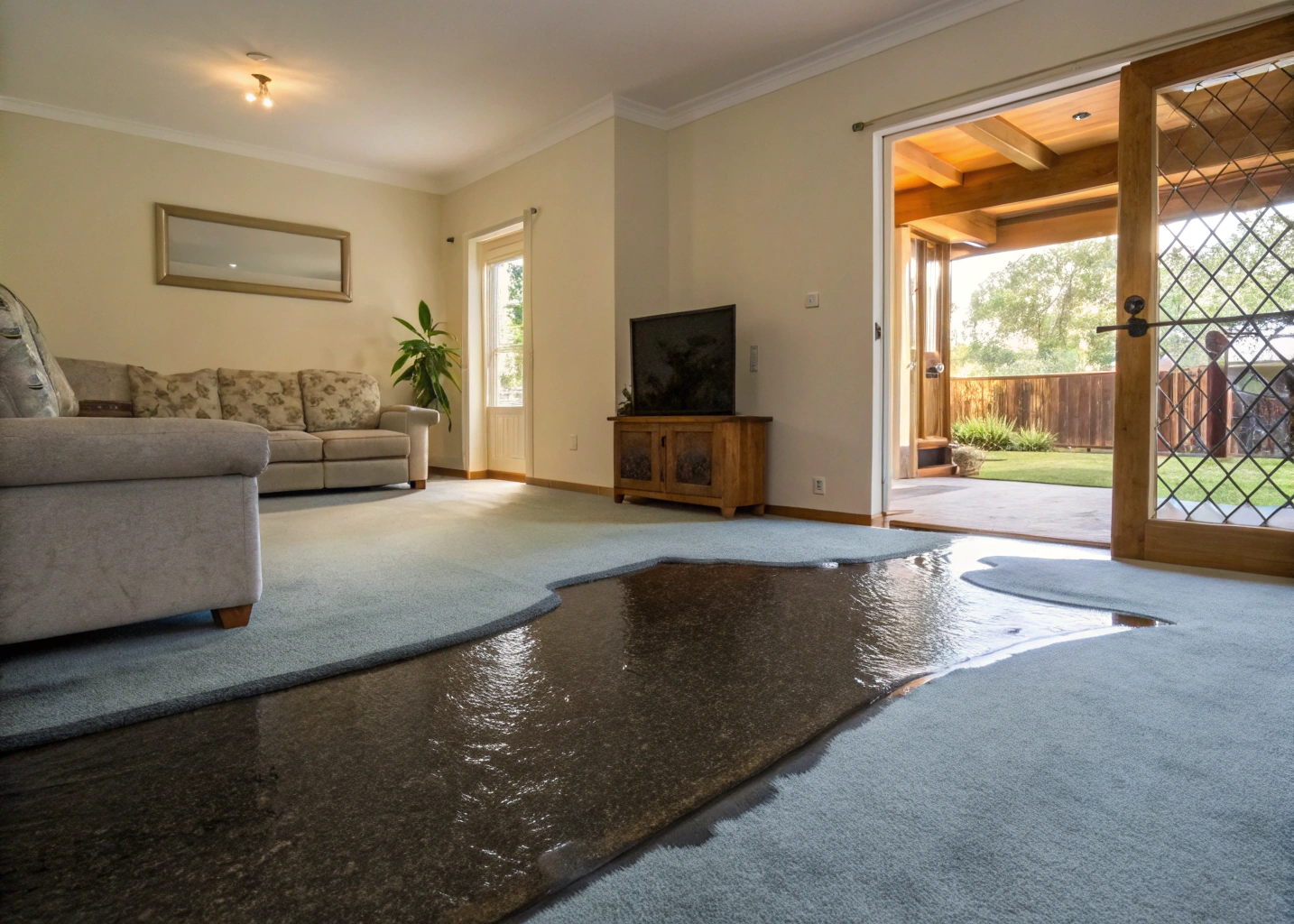 Professional water damaged carpet extraction in a Central Coast home