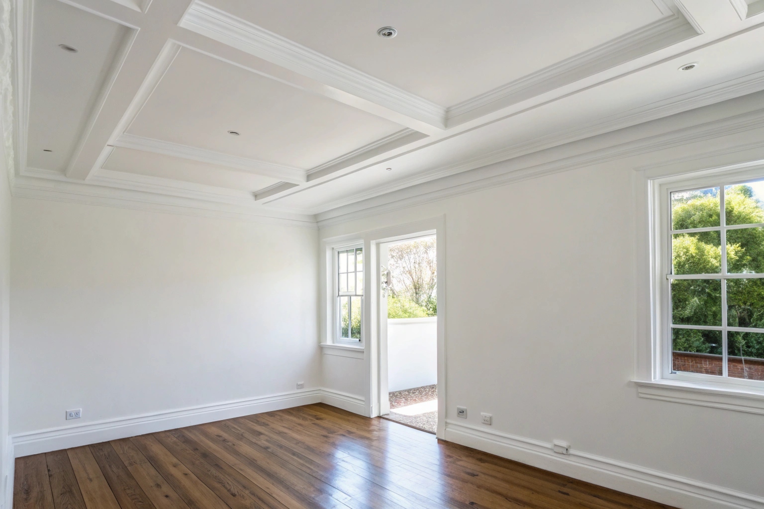 Completed plasterboard replacement in a Central Coast living room with seamless painted finish