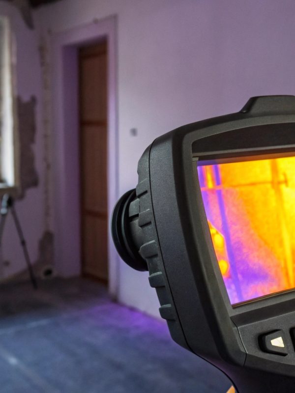 Thermal imaging moisture mapping detecting hidden water damage behind a wall in a Central Coast home