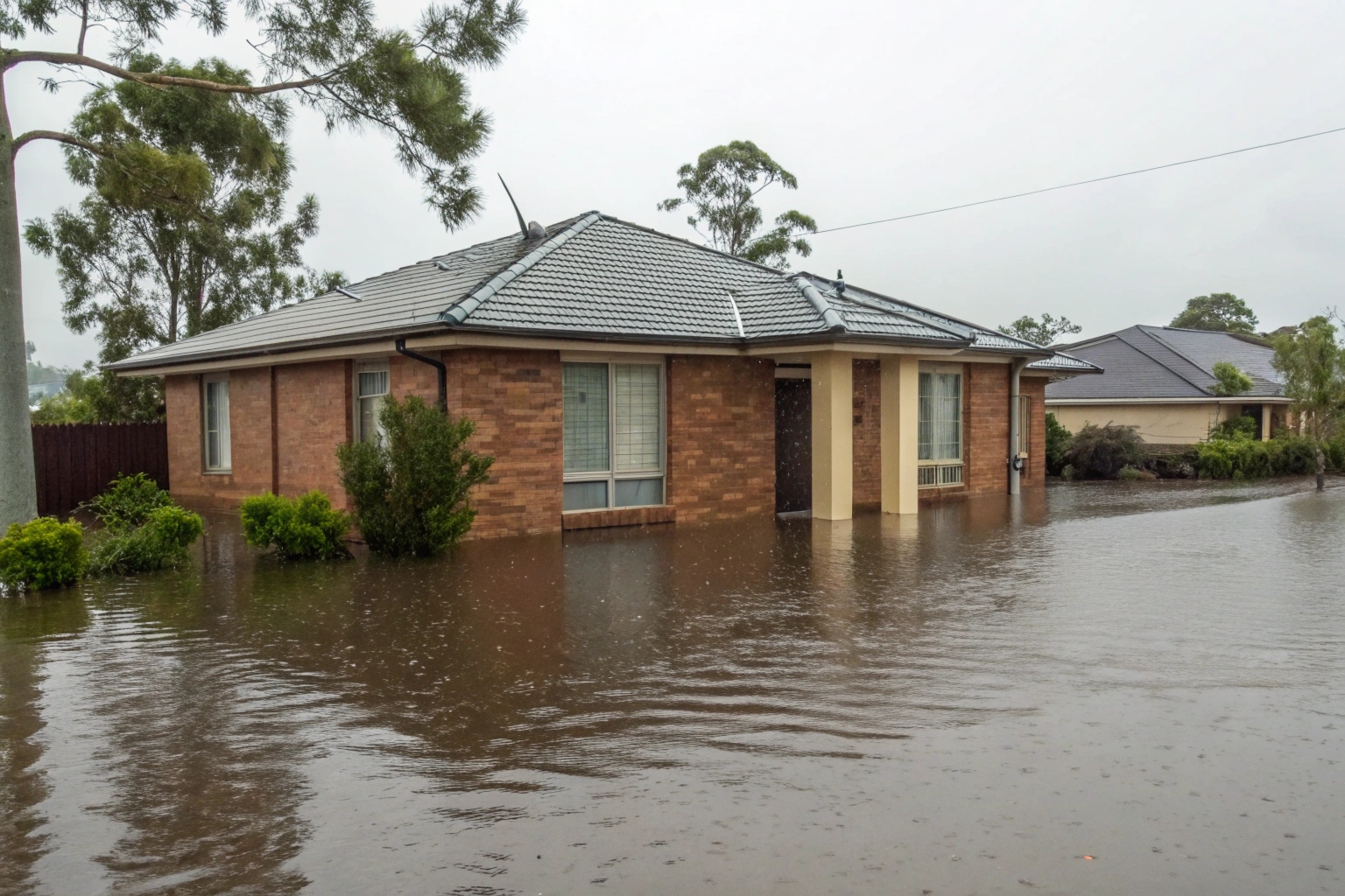 Flood water surrounding a residential property on the Central Coast NSW