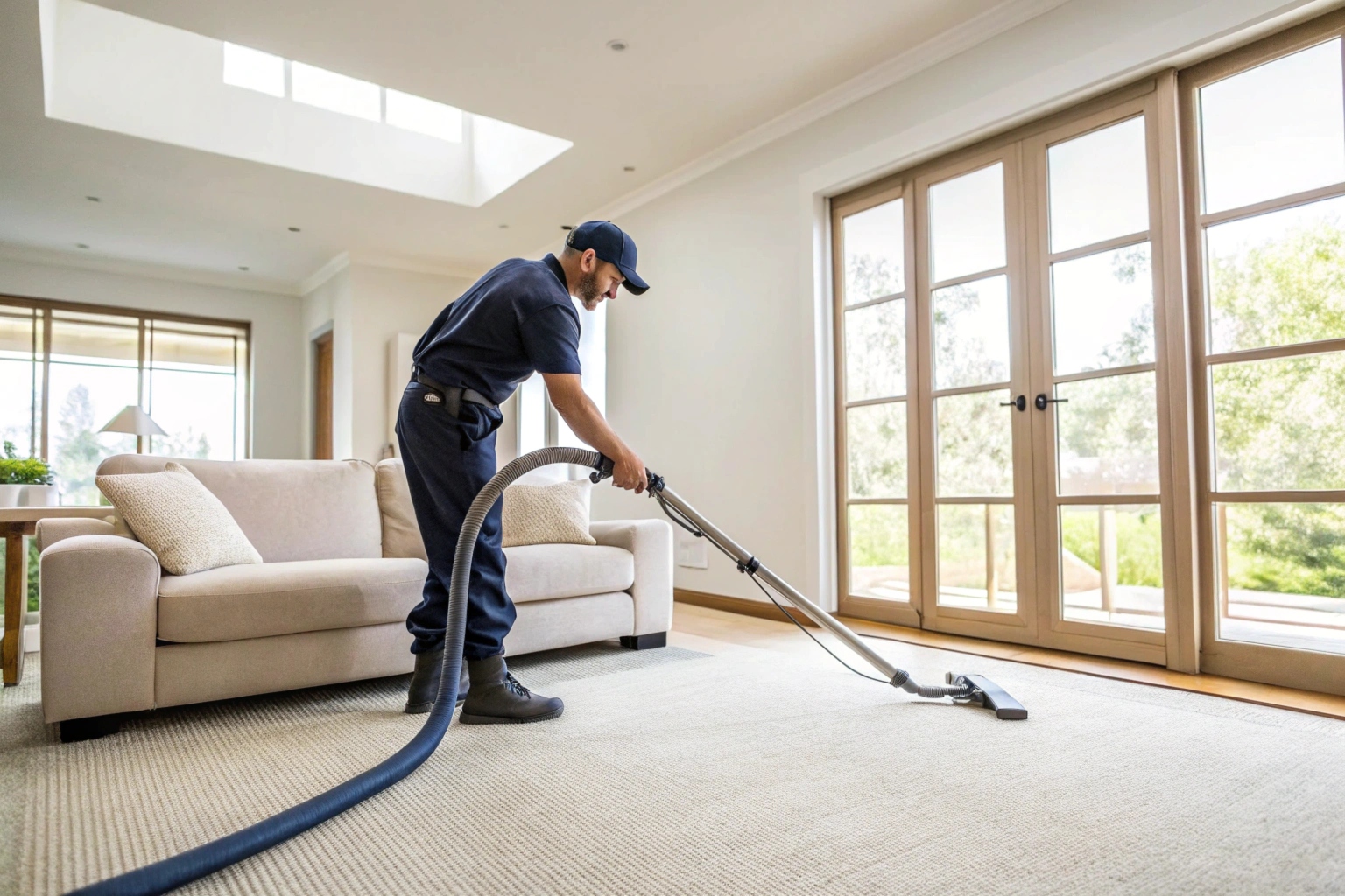 Professional carpet sanitisation service using hot water extraction in a Central Coast home