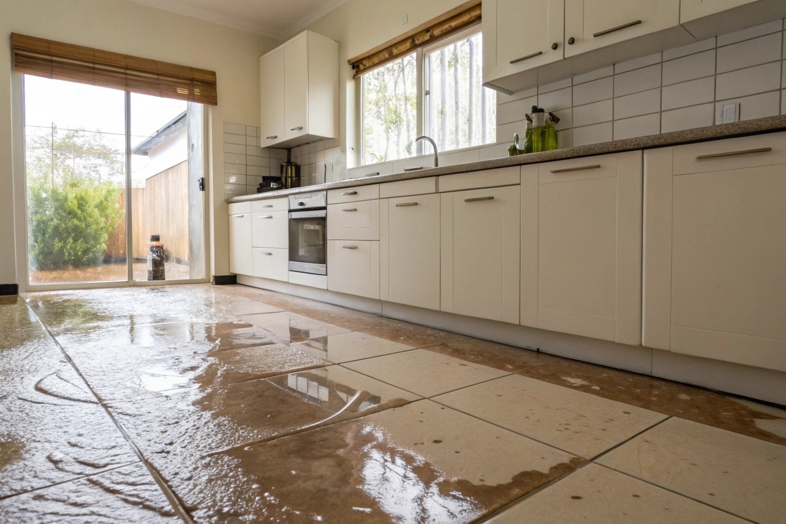 Kitchen water damage from appliance failure in a Central Coast residential property
