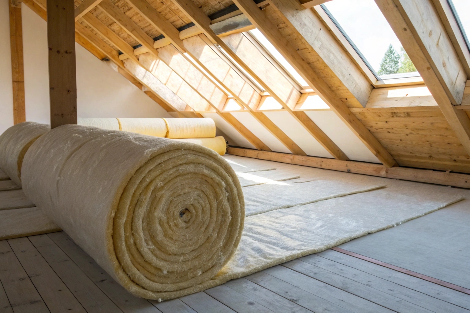 Insulation batts ready for installation in a ceiling cavity as part of post-mould building restoration